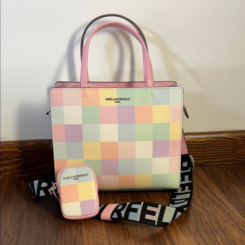 Karl Lagerfeld Paris Multicolor Checkered Crossbody purse